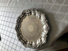 Vintage Silverplate Round Serving Tray with Beaded Rim and Engraved Scrollwork Center — listing 6