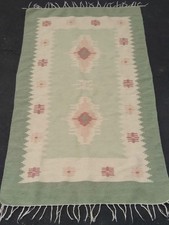 Handwoven Wool Flatweave Rug with Geometric Tribal Pattern (Gray & Cream) — listing 3