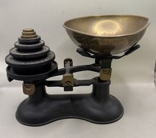 Antique Cast Iron Balance Scale with Copper Pan and Brass Beam, 1 LB Capacity Maker's mark / stamp, listing 6