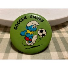Vintage 1980s Soccer Smurf Pinback Button