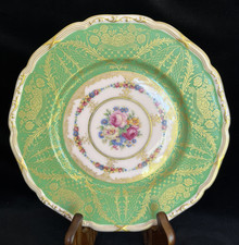 Black Knight Hohenberg Bavaria 'Hollywood' Pattern Porcelain Saucer with Green Border and Floral Center — listing 2