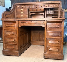 Antique Oak S-Roll Top Desk with Double Pedestal and Fitted Interior — listing 6