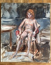 Original Expressionist Figural Nude Painting, Signed F. Leonard, Framed and Matted Under Glass — listing 5