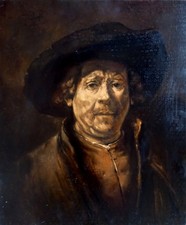 Old Master-Style Portrait Painting of a Young Man in Beret (After Rembrandt), Carved Giltwood Frame — listing 4