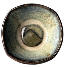 Handmade Studio Pottery Square Serving Bowl with Dark Green Glaze and Applied Shell Medallions — listing 3