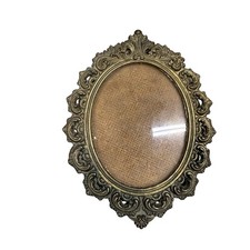 Vintage Ornate Brass Frame with Convex Glass Portrait Print of 18th-Century Lady