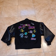 Mr Enjoy Da Money (MEDM) Satin Varsity Bomber Jacket with Sunflower Cross & Patch Detailing, Size XL — listing 2