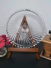 Pressed Glass Round Serving Platter with Fan-Scalloped Rim and Diamond-Point Pattern