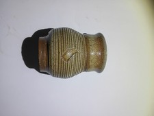 Handcrafted Ribbed Studio Pottery Vase, Rustic Brown Tenmoku-Style Glaze, 5" Tall, listing 6