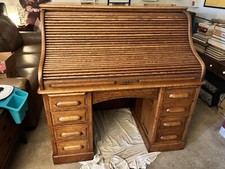 Antique Oak S-Roll Top Desk with Double Pedestal and Fitted Interior — listing 4
