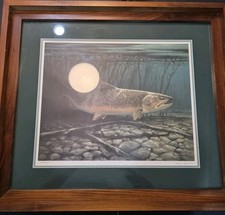 Framed Decorative Print of Brown Trout (Salmo Trutta) on Faux-Weathered Wood Background — listing 2