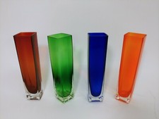 Heavy Square Clear Glass Bud Vase with Thick Cased Base