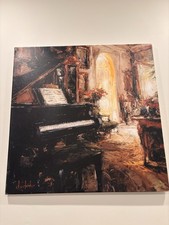 Impressionist Oil Painting of Grand Piano in Sunlit Interior, Gold Framed — listing 5