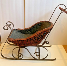 Antique Green-Painted Wicker Doll Barrel Chair with Upholstered Seat — listing 3