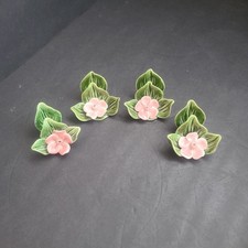 Porcelain Sculpted Rose Place Card Holder, Deep Pink/Magenta Bloom with Green Leaf — listing 4