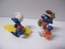 Vintage Surfer Smurf PVC Figurine with Yellow Surfboard