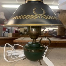 Pair of Vintage Toleware Cylinder Table Lamps with Courting Scene Decoupage and Brass Bases — listing 2