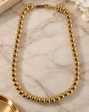Gold-Tone Necklace and Stud Earrings Jewelry Set with Rope Chain, Unmarked