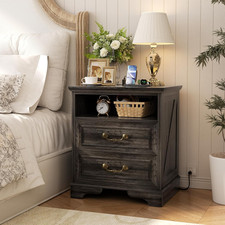 Modern Gray Oak Laminate 1-Drawer Nightstand with Open Shelf (Set of 2) — listing 5