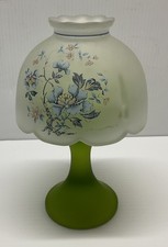 Vintage Frosted Pink Satin Glass Fairy Lamp with Hand-Painted Floral Shade, 5.5" Tall — listing 6