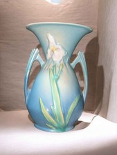 Art Deco Cream Ceramic Twin-Handled Fluted Mantel Vase with Green Trim