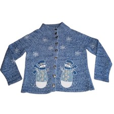 TimberLea Vintage Christmas Cardigan Sweater with Embroidered Ornaments, Snowman & Stockings, Size L — listing 5