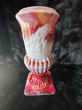 Vintage Slag Glass Table Lamp with Bronze Cherub Base and Figural Lily Florals, 18" Tall — listing 4