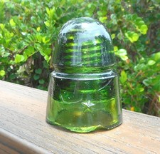 Antique Aqua Green Glass Telegraph Insulator with Embossed Star, 4 inch — listing 6