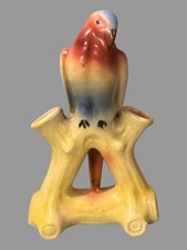 Ceramic Double Bud Vase, Two Birds on Fence with Gold Trim, Yellow Glaze, listing 4