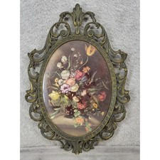 Set of 3 Ornate Italian Brass Rococo Frames with Silk Portrait Prints (Marie Antoinette Style) — listing 2