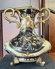 Chinese Satsuma-Style Crackle Glaze Vase with Koi Fish and Blue Brocade Panels, listing 2