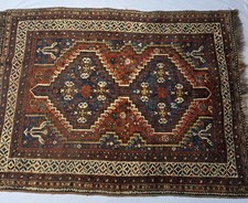 Antique Persian Qashqai Tribal Wool Rug with Central Diamond Medallion