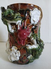 Vintage Majolica-Style Hexagonal Dragon Vase with Applied Relief Decoration — listing 3