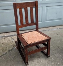 Antique Arts & Crafts Mission Oak Rocking Chair with Upholstered Seat — listing 3