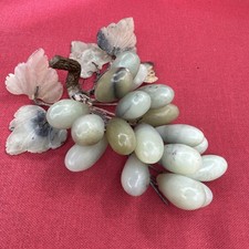 Vintage Carved Jade / Serpentine Stone Grape Cluster with Carved Leaves