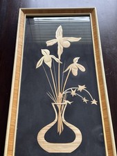 Vintage Asian Woven Straw / Rice Straw Marquetry Village Scene, Framed Under Glass — listing 2