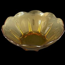 Vintage Amber Glass Scalloped Rose Bowl / Flower Petal Bowl, 8 in x 3 in — listing 6