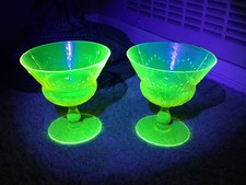 Vaseline Uranium Glass Water Goblet, Diamond Point Pattern, Yellow, 5 inches — listing 6