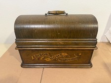 Antique Thomas Edison Standard Cylinder Phonograph with Metal Horn and Working Crank, Oak Case — listing 4