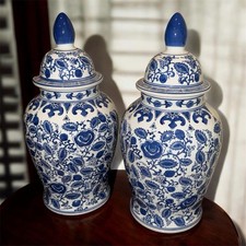 Chinese Blue and White Porcelain Lidded Ginger Jar with Floral Rose Motif — listing 3