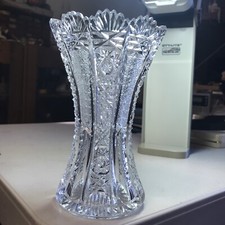 American Brilliant Period Cut Crystal Small Vase, Clear, Pinwheel & Hobstar Pattern, 5" x 4" — listing 3