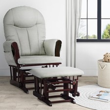 Vintage Spindle-Back Wooden Glider Rocking Chair with Plaid Cushions — listing 4