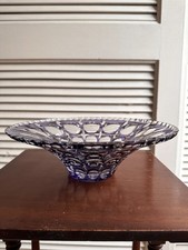 Cobalt Blue Cut-to-Clear Crystal Footed Bowl on Square Glass Base — listing 2