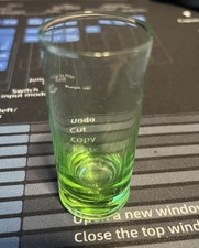 Antique Uranium Glass Miniature Toothpick Holder, Green Pressed Glass with Scalloped Rim, 2 inches tall — listing 2