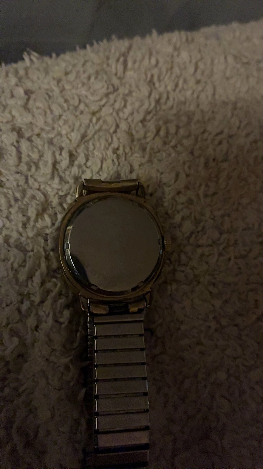 Vintage 1970s Waltham 17 Jewels Incabloc Day-Date Men's Mechanical Watch, Gold-Tone Cushion Case with Expansion Band